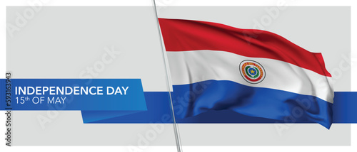 Paraguay independence day vector banner, greeting card.