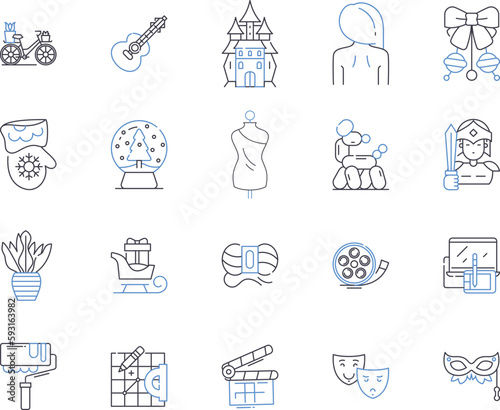 DIY projects outline icons collection. Crafts, Modelling, Building, Decorating, Restoring, Painting, Drawing vector and illustration concept set. Upcycling, Sewing, Knitting linear signs
