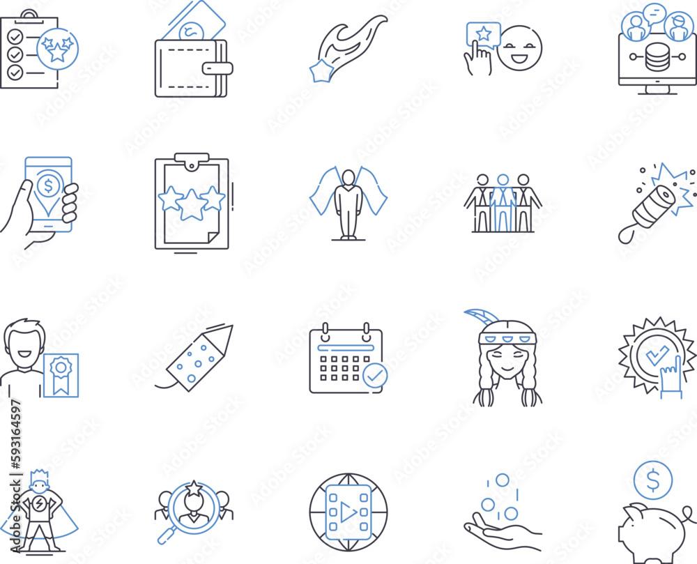 Financial achievment outline icons collection. Wealth, Prosperity, Profit, Savings, Investment, Capital, Value vector and illustration concept set. Income, Assets, Returns linear signs