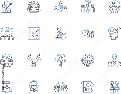 Manager outline icons collection. Supervisor, Leader, Administrator, Director, Organizer, Strategist, Advisor vector and illustration concept set. Controller, Coordinator, Conductor linear signs