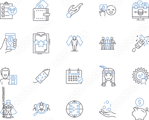 Financial achievment outline icons collection. Wealth, Prosperity, Profit, Savings, Investment, Capital, Value vector and illustration concept set. Income, Assets, Returns linear signs