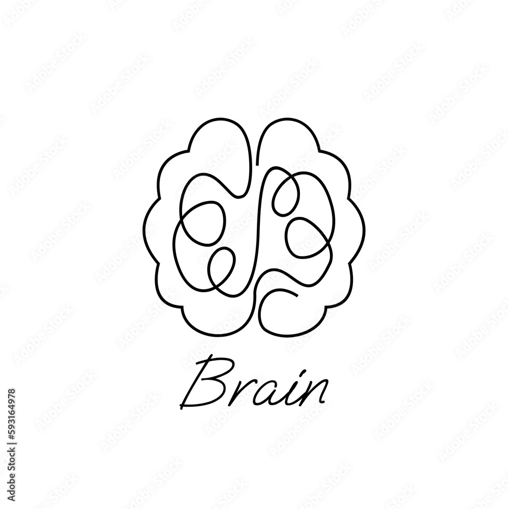 Brain icon continue single line illustration set collection template