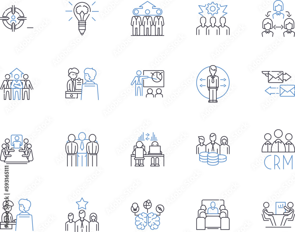Management session outline icons collection. Manage, Workflow, Process, Efficiency, Productivity, Streamline, Automation vector and illustration concept set. Plan, Strategic, System linear signs