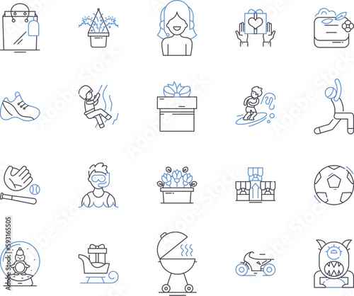 Acitve and handmade hobbies outline icons collection. Crafting, Knitting, Crocheting, Sewing, Carving, Painting, Woodworking vector and illustration concept set. Weaving, Quilting, Gardening linear