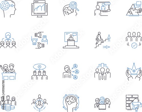 Company outline icons collection. Firm, Corporation, Conglomerate, Enterprise, Business, Organization, Entity vector and illustration concept set. Firm, Entity, Group linear signs