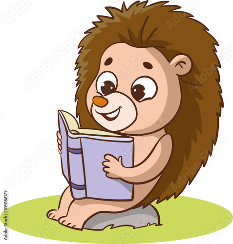 cute hedgehog reading a book vector illustration