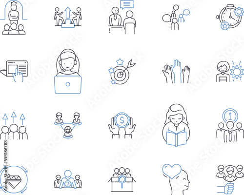 Business training outline icons collection. Business, Training, Corporate, Skills, Professional, Management, Workshop vector and illustration concept set. Coaching, Seminar, Program linear signs