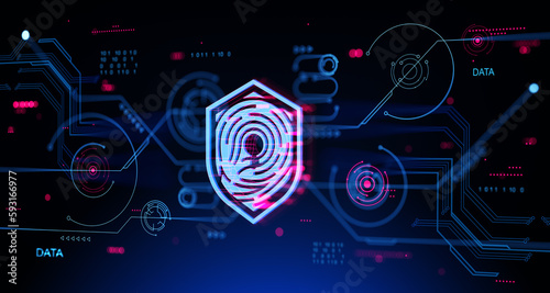 Biometric scanning and digital hologram with fingerprint, data protection