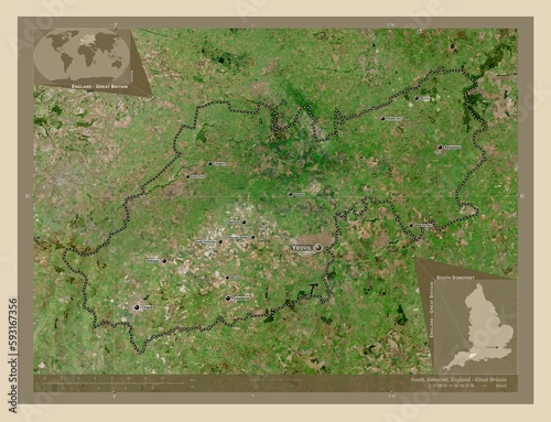 South Somerset, England - Great Britain. High-res satellite. Labelled points of cities photo