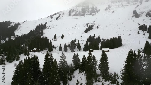 frozen view of swiss lake in the alps photo