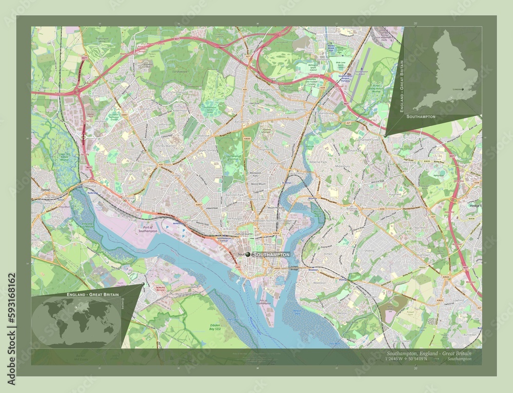 Fototapeta premium Southampton, England - Great Britain. OSM. Labelled points of cities