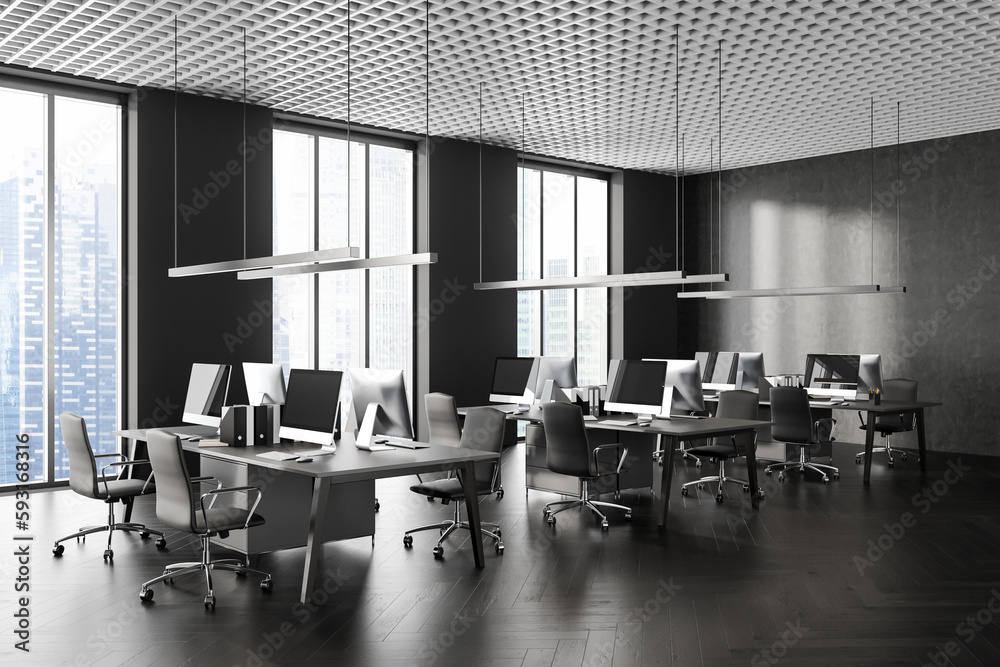 Gray and concrete open space office corner Gray and concrete open space office corner