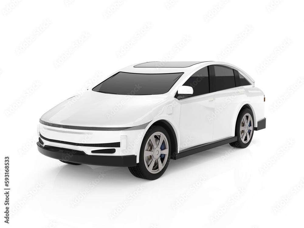 White ev car or electric vehicle on white background