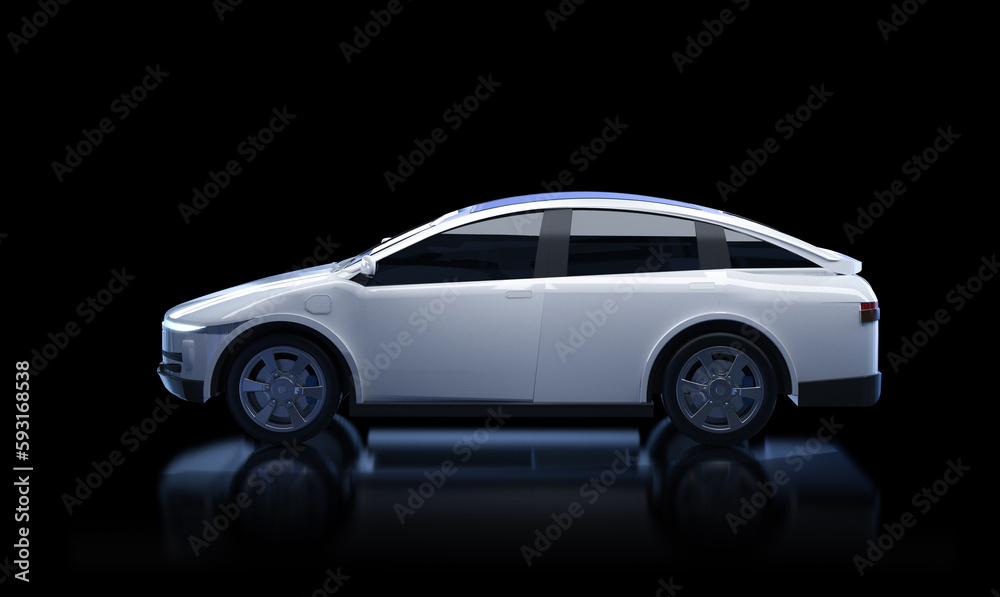 White ev car or electric vehicle on black background