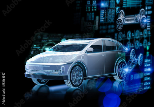 Ev car or electric vehicle with digital graphic interface