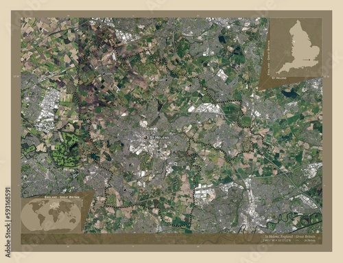 St Helens, England - Great Britain. High-res satellite. Labelled points of cities photo