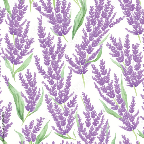 Seamless pattern lavender flowers watercolor illustration