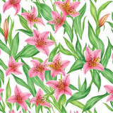 Seamless pattern lily flowers watercolor illustration