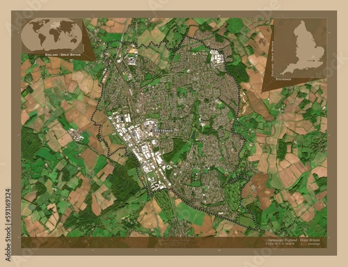 Stevenage, England - Great Britain. Low-res satellite. Labelled points of cities photo