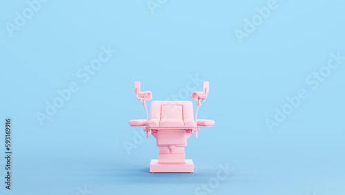 Pink Gynaecology Obstetrics Chair Female Health Care Reproductive Systems Specialist Women's Health Clinic Kitsch Blue Background Front View 3d illustration render digital rendering