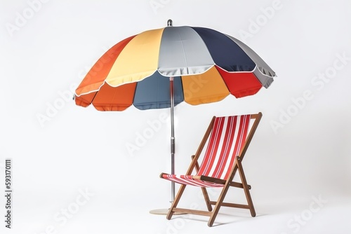  a chair with an umbrella on it and a chair underneath it. generative ai