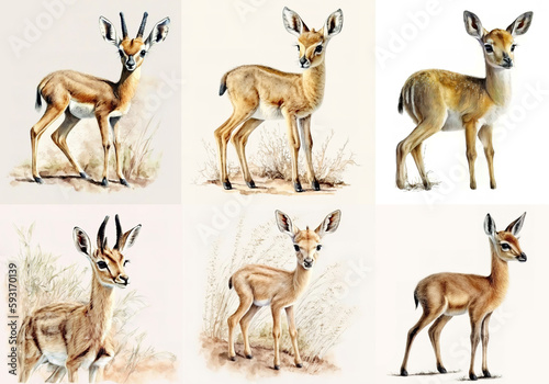 Set of antelope paintings, Generative ai photo