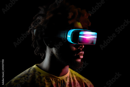 studio shot of a man wearing a VR headset. ai photo