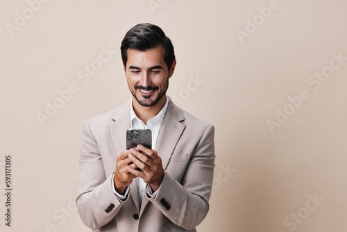 man call business selfies portrait smartphone phone hold happy smile suit © SHOTPRIME STUDIO