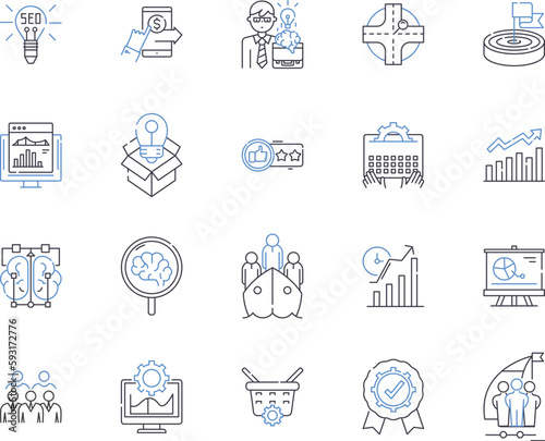 Strategy and brainstorming outline icons collection. Strategy, Brainstorming, Planning, Analyzing, Conceptualizing, Ideating, Thinking vector and illustration concept set. Innovating, Assessing