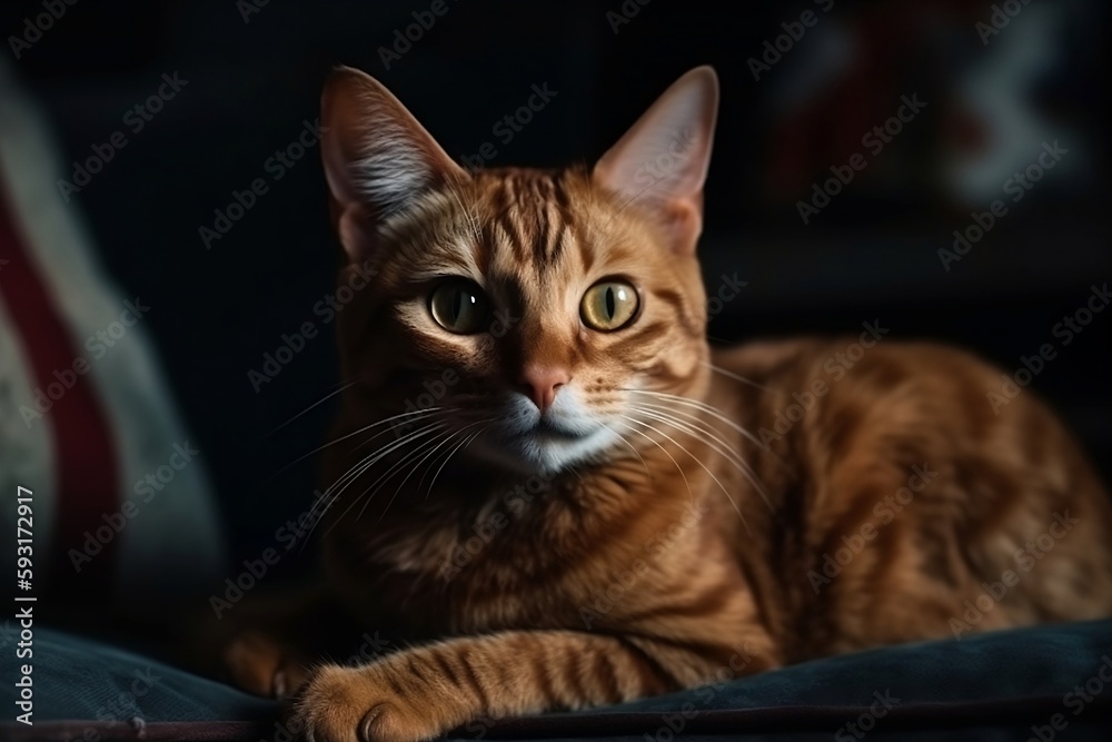 Close-up on a beautiful red cat. Generative AI.