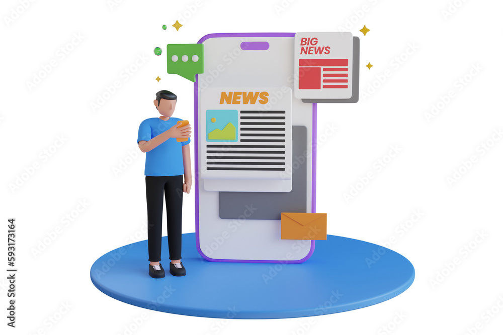 3d reading news on smartphone. 3D Smartphone with news app. newsletter or News update. Hot News webpage. 3D Illustration 3d reading news on smartphone. 3D Smartphone with news app. newsletter or News update. Hot News webpage. 3D Illustration