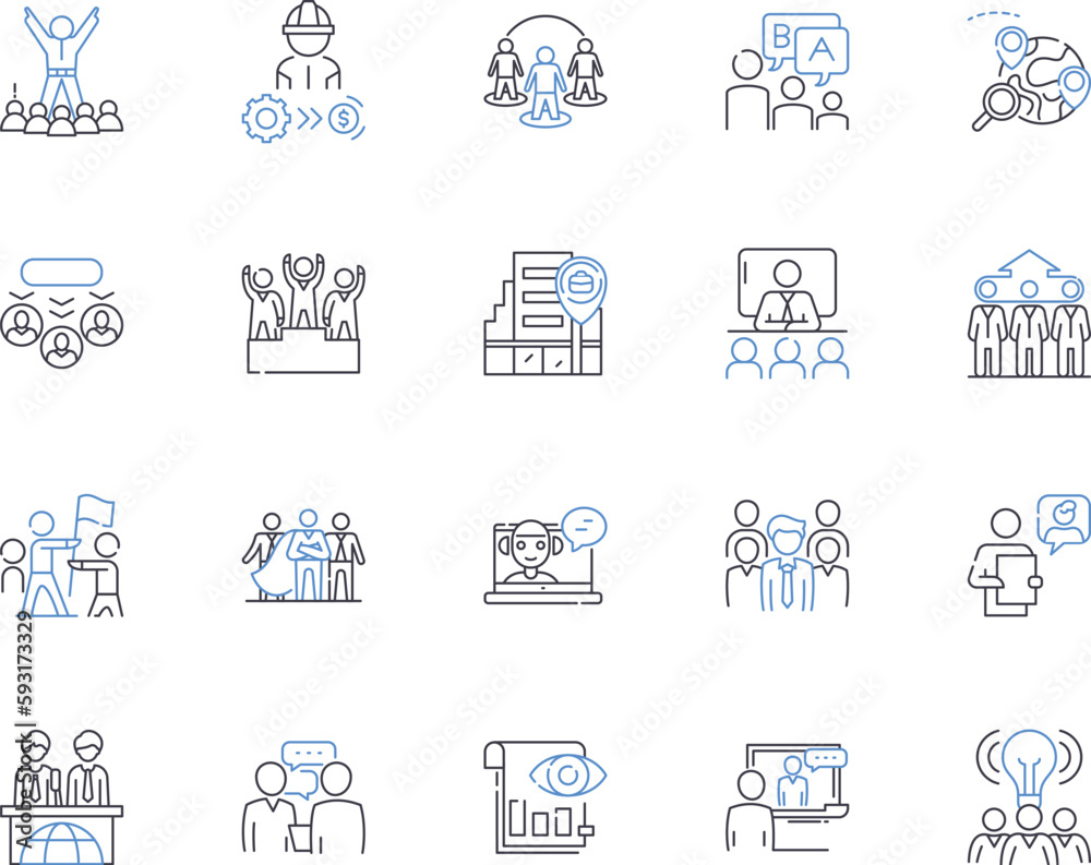 Commercial enterprise outline icons collection. Business, Firm, Company, Corporation, Store, Venture, Operation vector and illustration concept set. Outlet, Establishment, Exchange linear signs