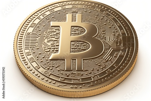 Bitcoin is a digital money. Bitcoin symbol on a gold coin, isolated on a white background. Generative AI photo