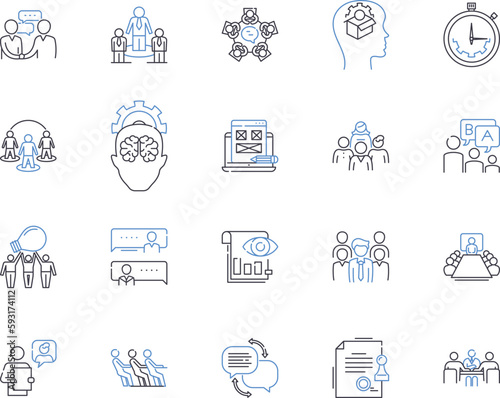 Holding company outline icons collection. holding, company, conglomerate, parent, investment, acquire, finance vector and illustration concept set. diversified, multinational, corporate linear signs photo