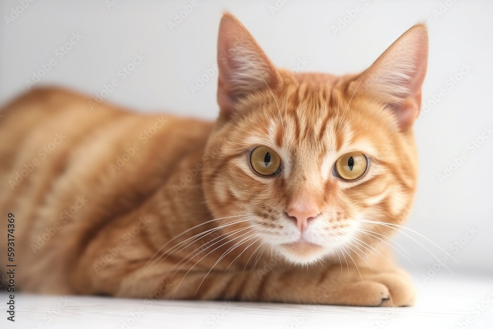  an orange cat laying on the floor looking at the camera.  generative ai