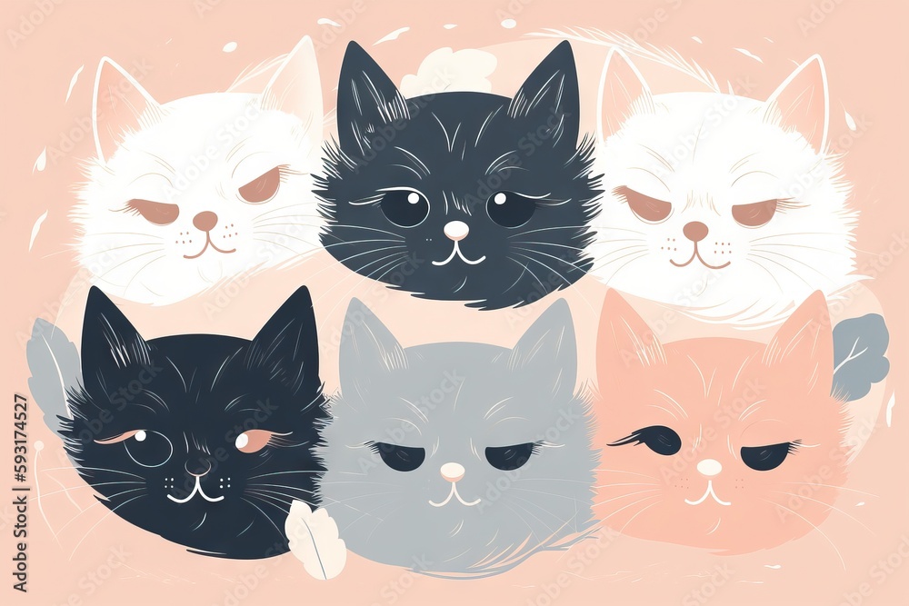 a group of cats with different colors and sizes on a pink background. generative ai a group of cats with different colors and sizes on a pink background. generative ai
