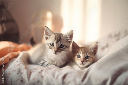  a couple of kittens laying on top of a bed. generative ai