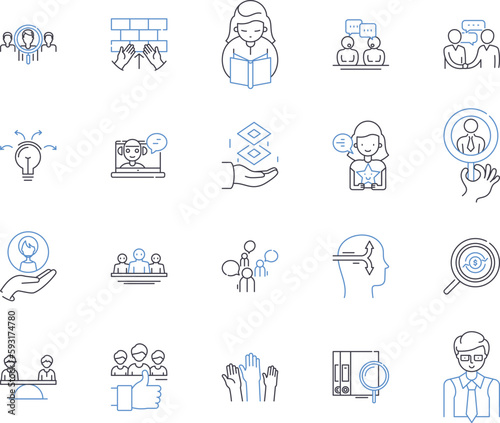 Education business outline icons collection. Education, Business, Learning, Training, Schools, Colleges, Classes vector and illustration concept set. Instructors, Tutors, Certification linear signs