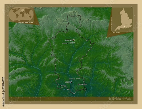 Test Valley, England - Great Britain. Physical. Labelled points of cities photo