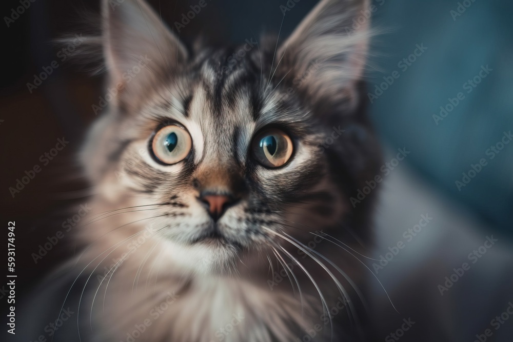  a close up of a cat with a blue eyes looking at the camera.  generative ai
