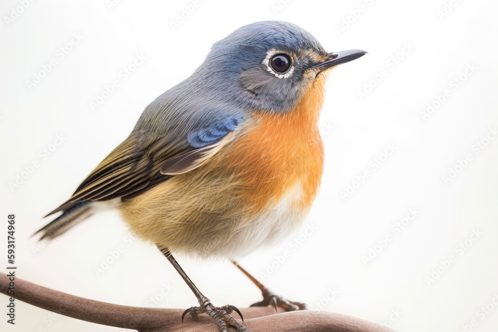 a small bird sitting on top of a tree branch with a white background. generative ai a small bird sitting on top of a tree branch with a white background. generative ai