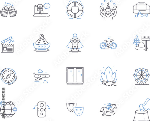 Active and sport games outline icons collection. Active, Sports, Games, Soccer, Basketball, Tennis, Volleyball vector and illustration concept set. Golf, Lacrosse, Swimming linear signs