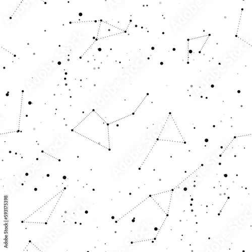 Endless Texture of Cosmic Universe. Night Sky with Constellations, Nebulas, Comets, Stars, Planets etc. Decorative Design for Prints, Fabrics, Wallpapers etc. Seamless Pattern. Vector illustration