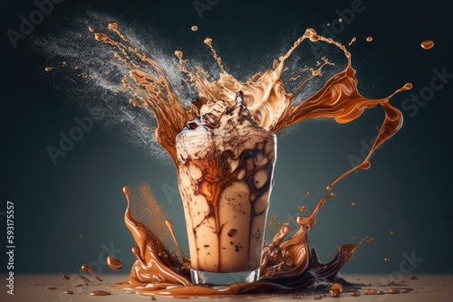 Splash of iced mocha latte tea. Generative AI