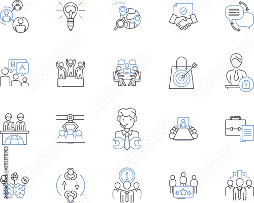 Business association outline icons collection. Association, Business, Network, Group, Forum, Alliance, Guild vector and illustration concept set. Syndicate, Union, Syndicate linear signs