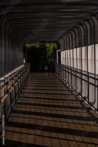 Beautiful pedestrian bridge in Jakarta city. Silhouette photo