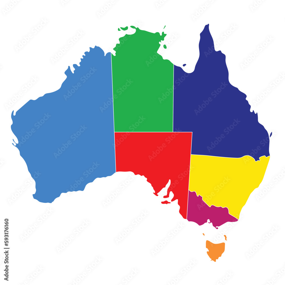 Obraz premium Australia map, Colorful region map