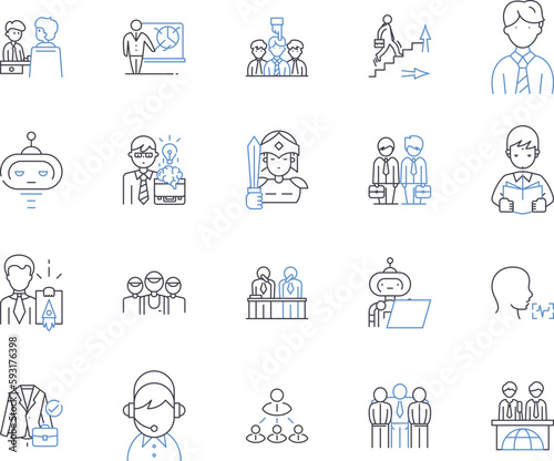 Career management outline icons collection. Career, Management, Planning, Goals, Opportunities, Growth, Advancement vector and illustration concept set. Education, Networking, Skills linear signs