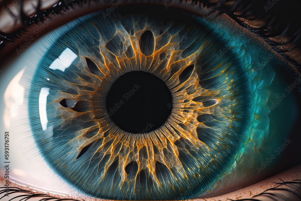 macro shot of an eye, a close up of a human eye, the eyelashes, and the pupil. Generative AI