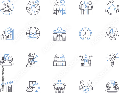 Department employee outline icons collection. Employee, Department, Staff, Personnel, Hire, Job, Working vector and illustration concept set. Manager, Supervisor, Clerk linear signs